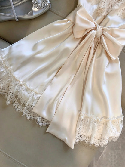 Elegant Champagne Off Shoulder Bow Lace A-Line Short Homecoming Dress Birthday Dress AS3279