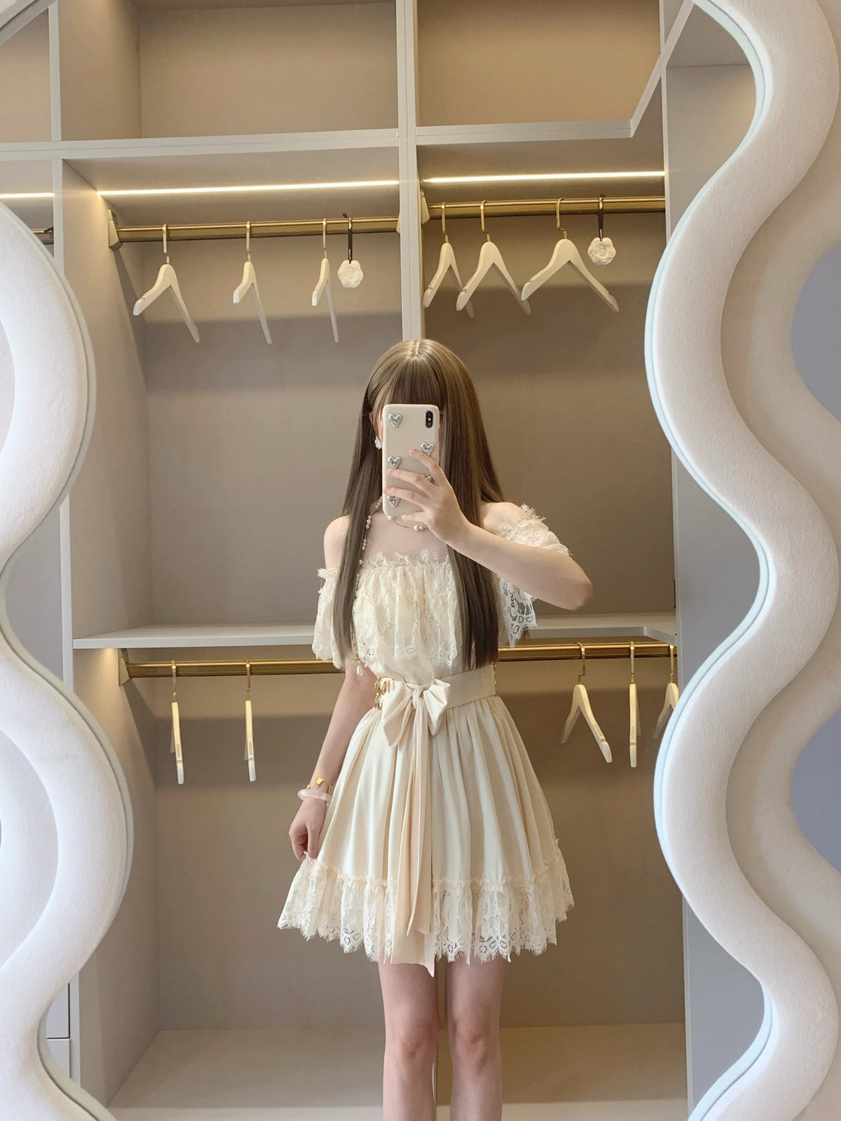 Elegant Champagne Off Shoulder Bow Lace A-Line Short Homecoming Dress Birthday Dress AS3279