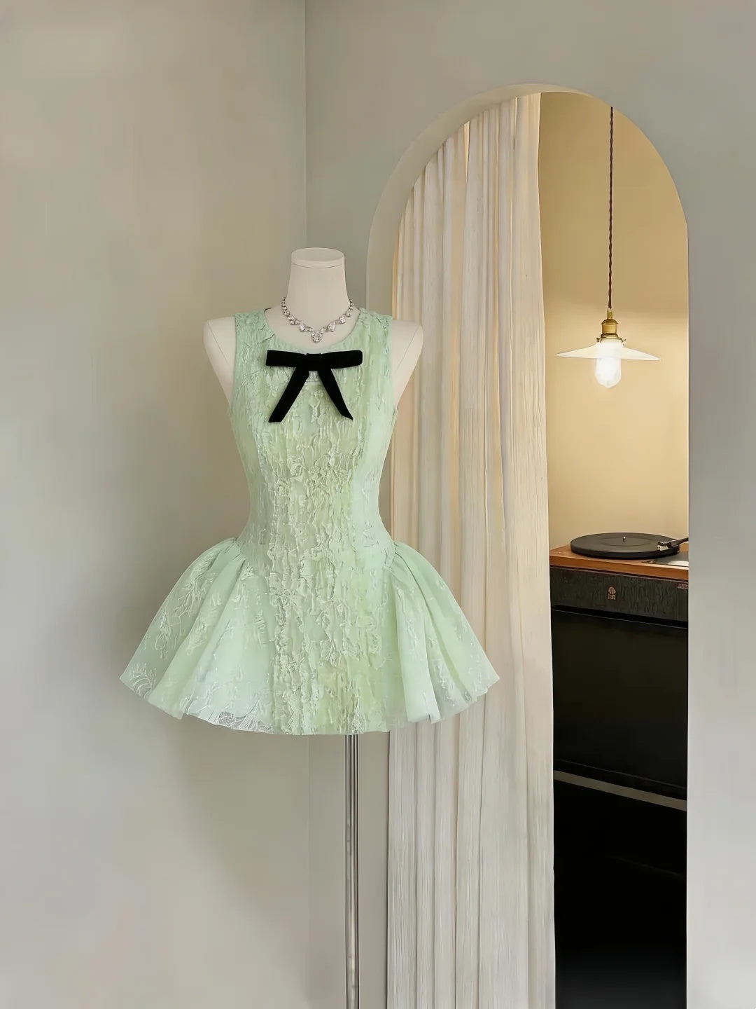Fresh Mint Sleeveless Round Neck Bow A-Line Short Homecoming Dress Birthday Dress AS3288