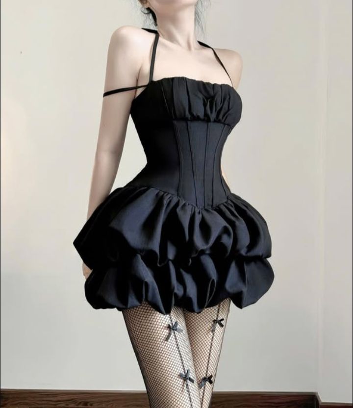 Chic Grey Halter Ruched Corset Bubble A Line Short Homecoming Dress Birthday Dress AS3291