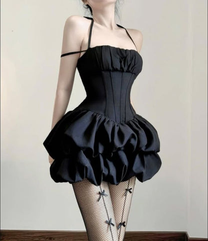 Chic Grey Halter Ruched Corset Bubble A Line Short Homecoming Dress Birthday Dress AS3291