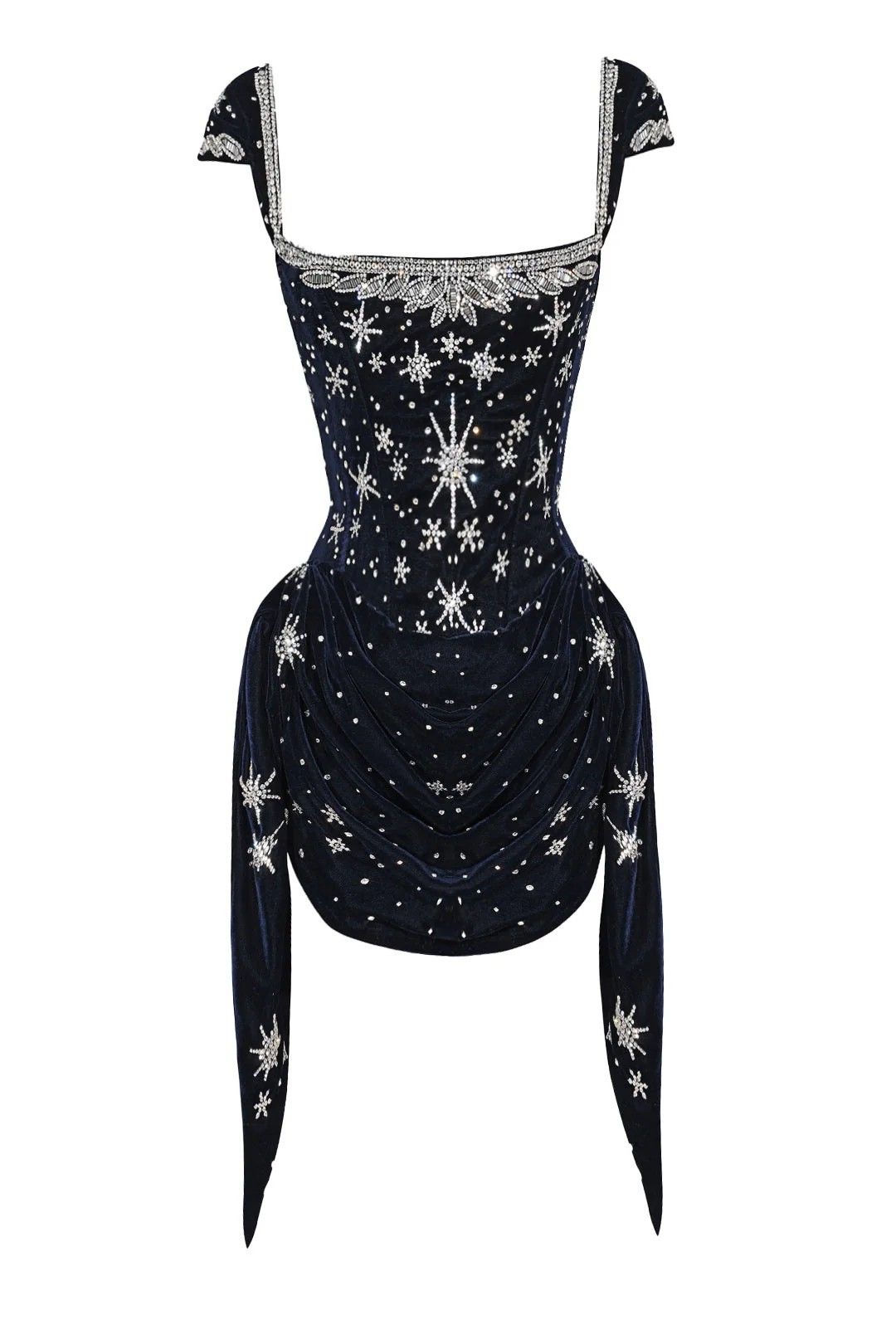 Stunning Navy Square Neck Star Rhinestone Draped Bodycon Short Homecoming Dress Birthday Party Dress AS3301