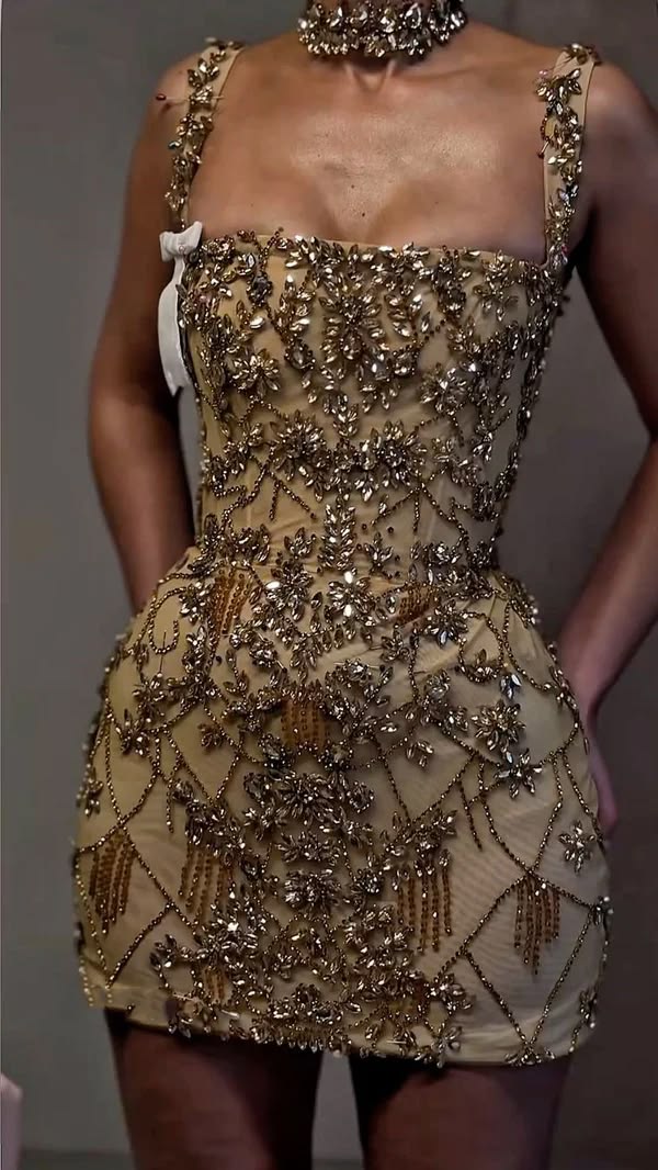 Luxury Champagne Square Neck Strap Beaded Bodycon Short Homecoming Dress Birthday Party Dress AS3306
