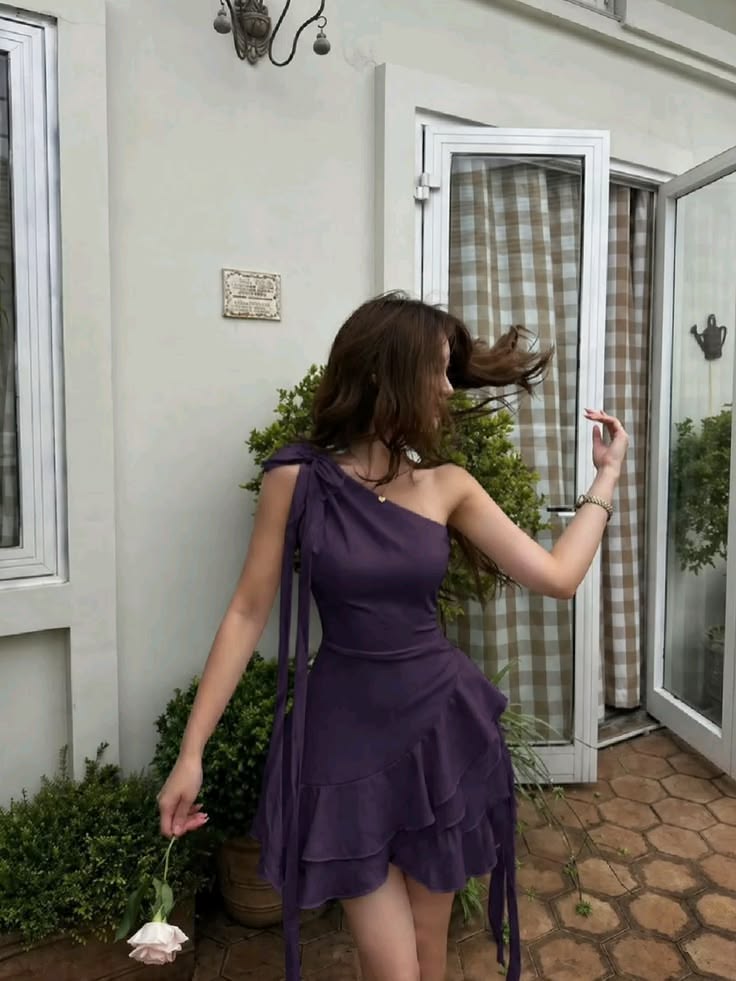 Chic Purple One Shoulder Bow A Line Short Homecoming Dress Birthday Dress AS3319