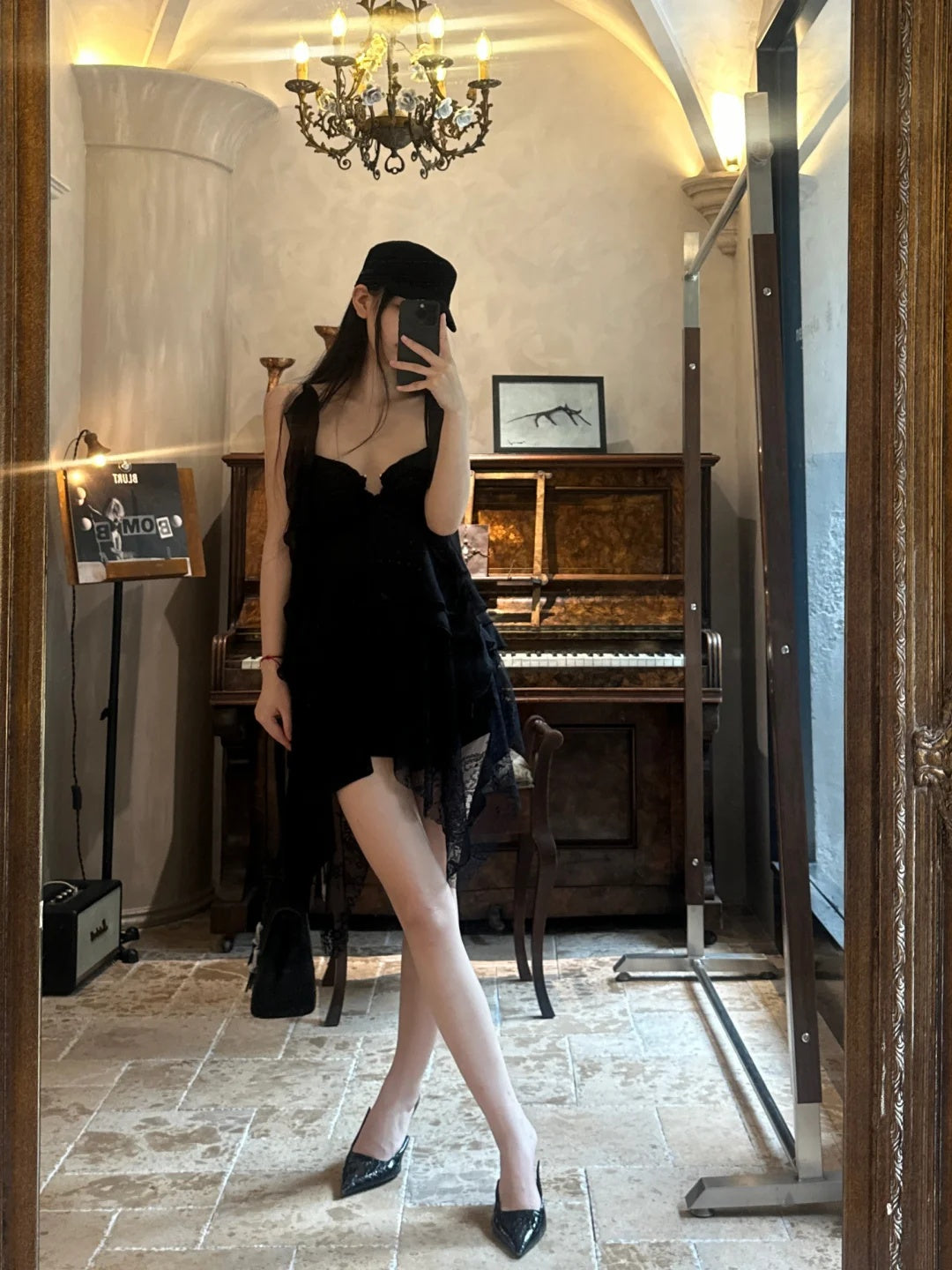 Edgy Black Spaghetti Straps Lace Irregular Hem A Line Short Homecoming Dress Birthday Dress AS3321