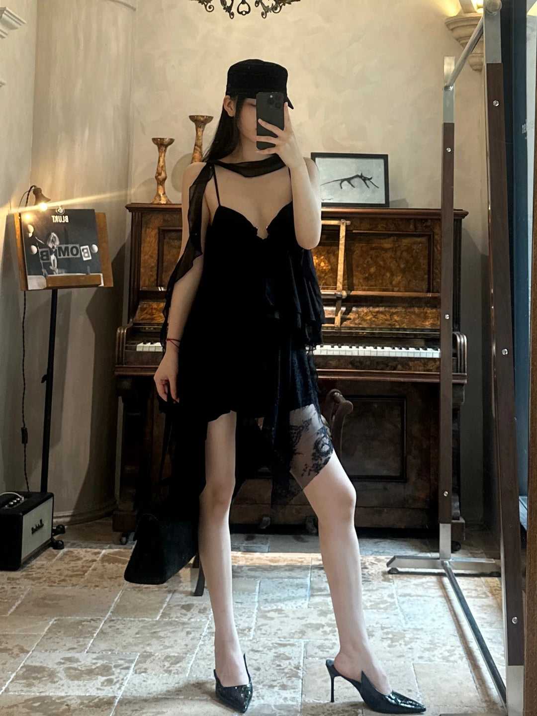 Edgy Black Spaghetti Straps Lace Irregular Hem A Line Short Homecoming Dress Birthday Dress AS3321