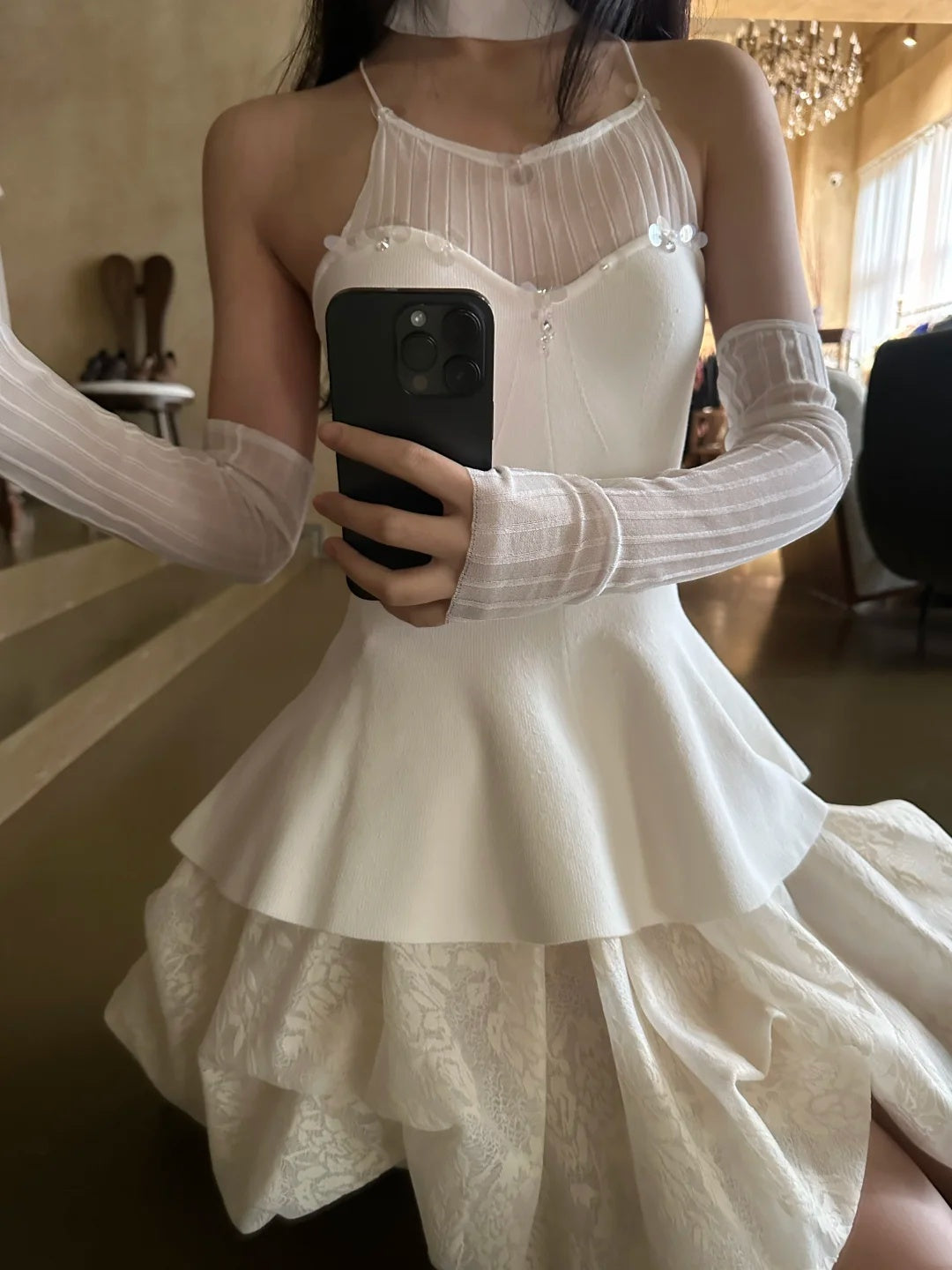 Elegant White Spaghetti Straps Sequin A Line Bubble Short Homecoming Dress Birthday Dress AS3324