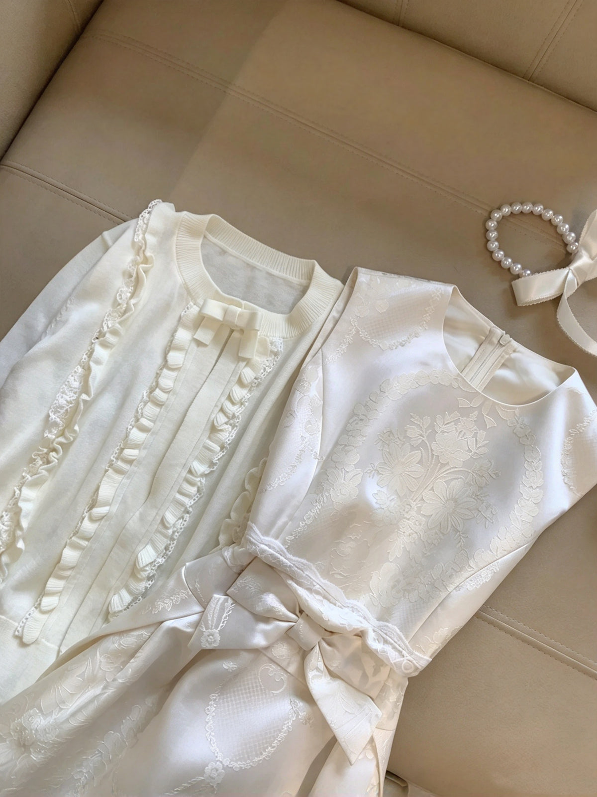 Chic Ivory Sleeveless Round Neck Floral Jacquard Bow A-Line Short Homecoming Dress Birthday Dress AS3325