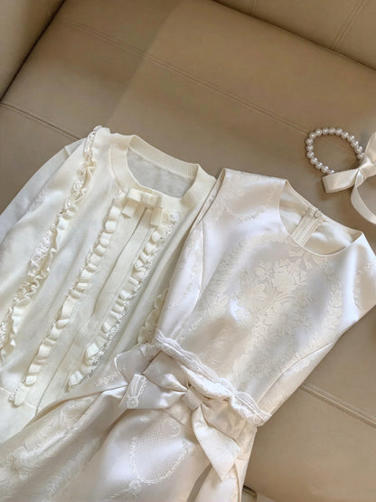 Chic Ivory Sleeveless Round Neck Floral Jacquard Bow A-Line Short Homecoming Dress Birthday Dress AS3325