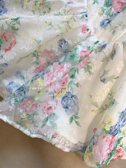Dreamy White Floral Spaghetti Straps Sweetheart A Line Short Homecoming Dress Birthday Dress AS3327