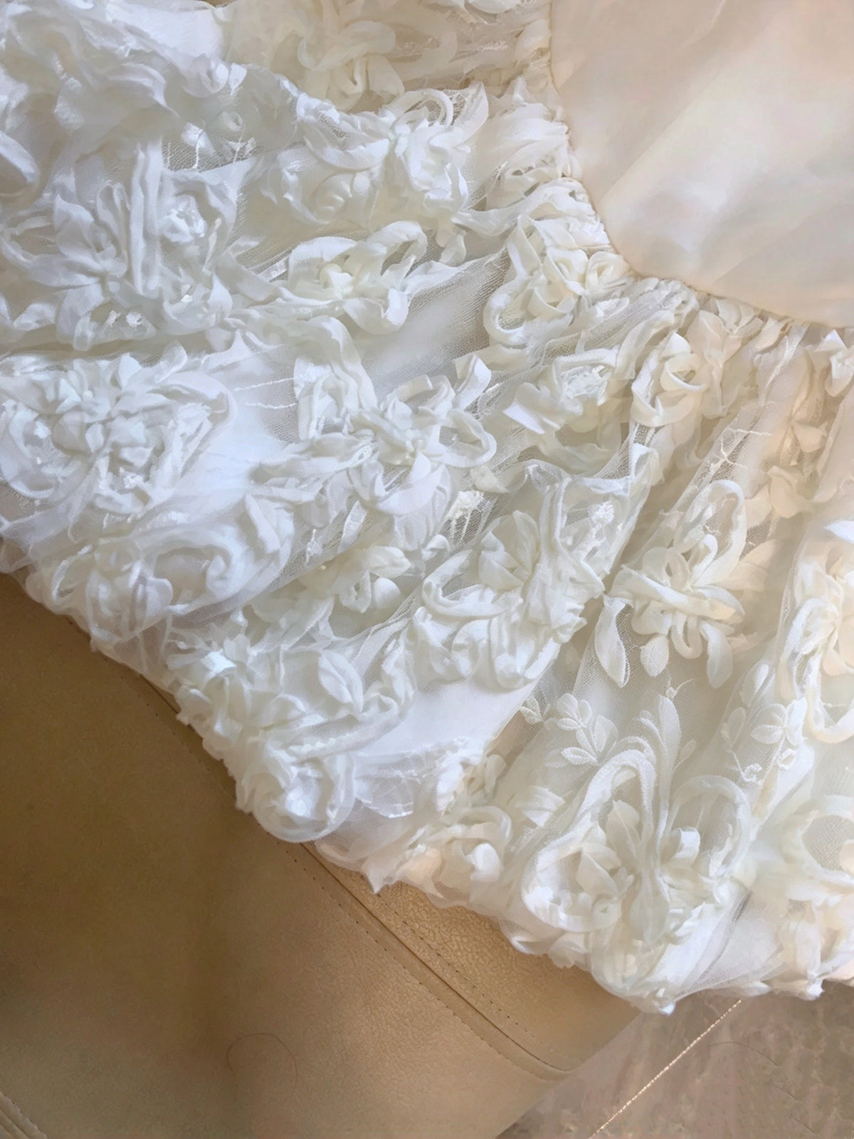 Ethereal White Strapless Ruched 3D Floral Tulle Bubble Short Homecoming Dress Birthday Dress AS3328