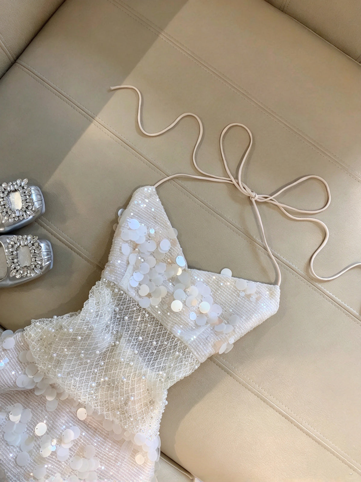 Glam Ivory Halter Sequin Beaded Bodycon Mini Homecoming Dress Birthday Party Dress AS3330