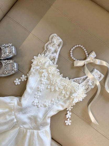 Delicate White Straps 3D Floral Appliques A-Line Short Homecoming Dress Birthday Dress AS3331