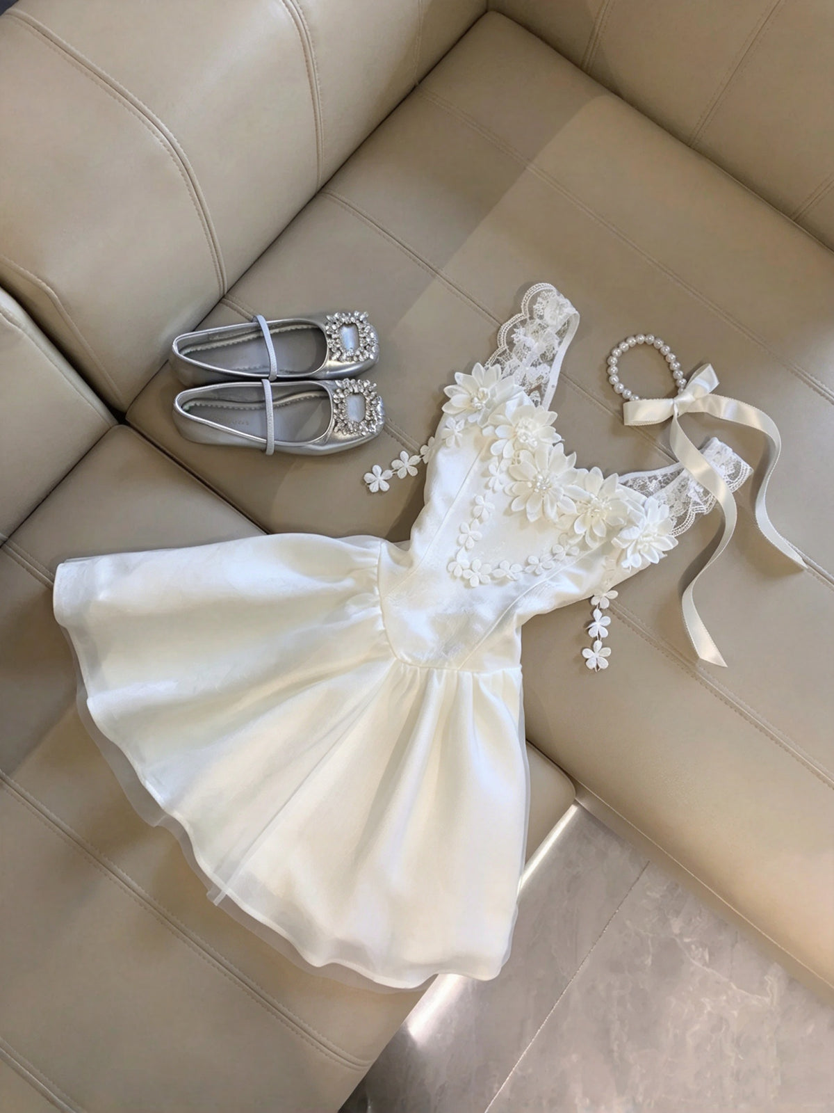 Delicate White Straps 3D Floral Appliques A-Line Short Homecoming Dress Birthday Dress AS3331