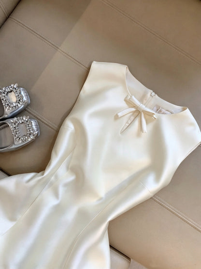 Luxury Ivory Satin Round Neck Sleeveless Bow 3D Rose A-Line Short Homecoming Dress Birthday Dress AS3332