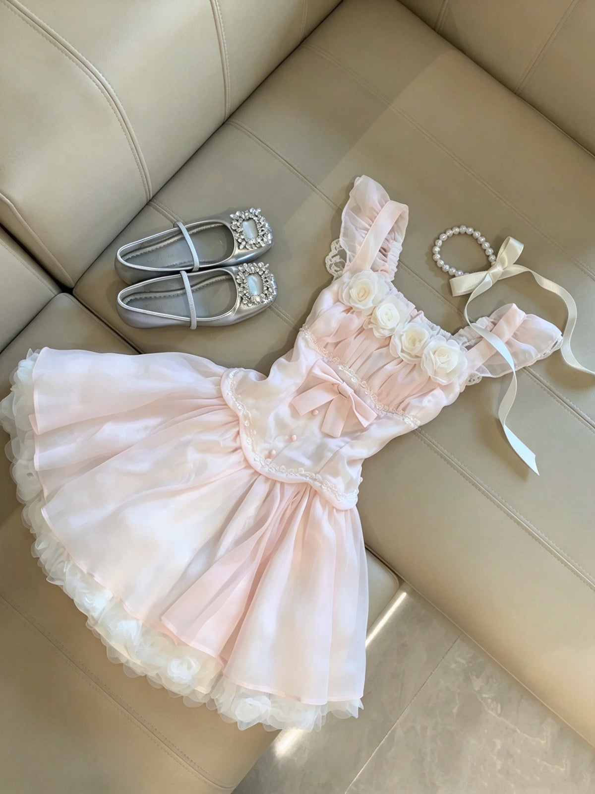 Sweet Pink Ruffle Strap Square Neck 3D Floral Bow A Line Short Homecoming Dress Birthday Dress AS3333