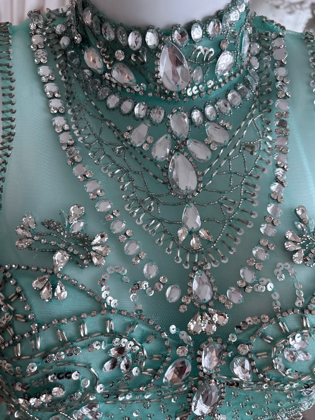 Stunning Turquoise High Neck Rhinestone Beaded Bodycon Short Homecoming Dress Birthday Dress AS3337