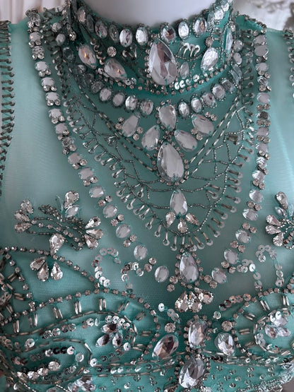 Stunning Turquoise High Neck Rhinestone Beaded Bodycon Short Homecoming Dress Birthday Dress AS3337