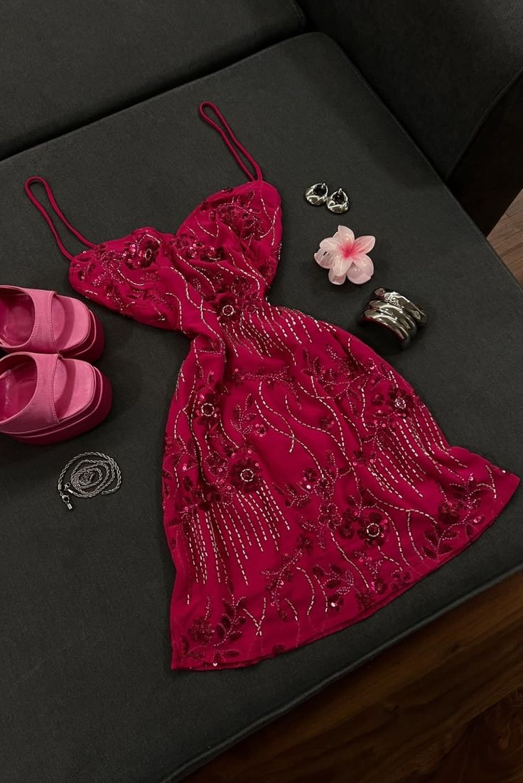 Glam Red Spaghetti Straps Floral Beaded Sequin Boaycon Short Homecoming Dress Birthday Dress AS3348
