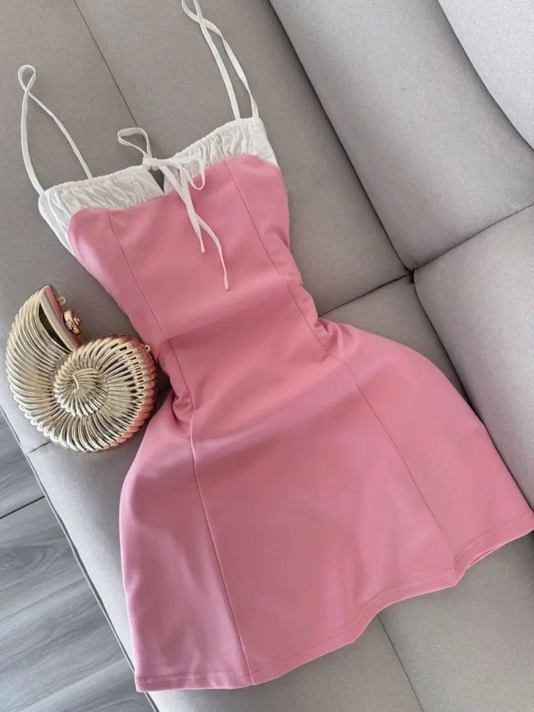 Sweet Pink White Spaghetti Straps Bow A-Line Short Homecoming Dress Birthday Dress AS3350