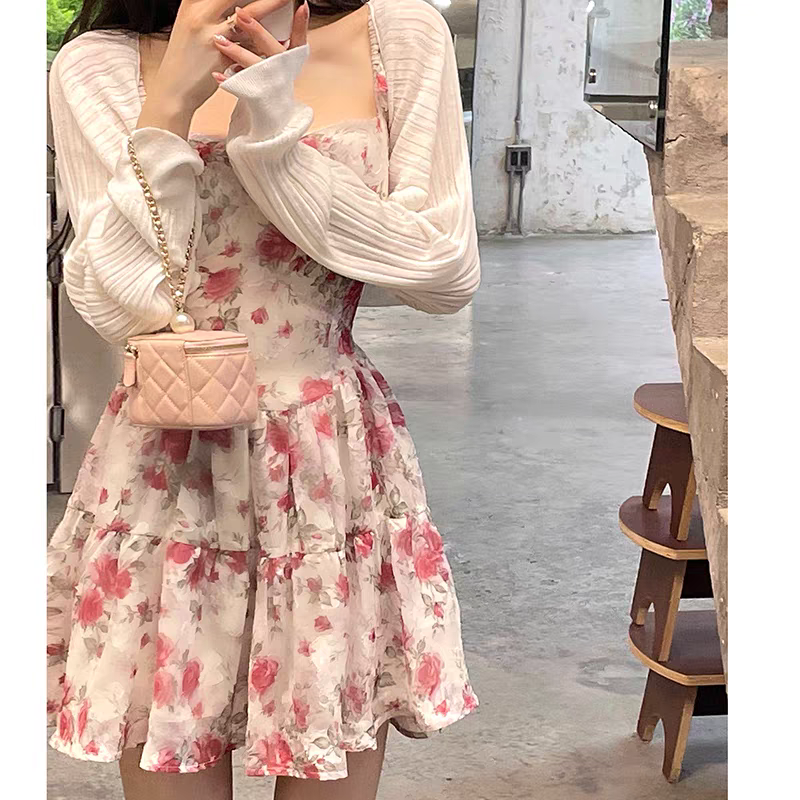 Romantic Ivory Pink Floral Square Neck Ruffle Strap A Line Short Homecoming Dress Birthday Dress AS3352