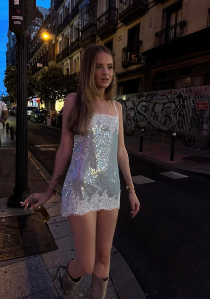Glam Red Sequin Pink Lace Spaghetti Straps Bodycon Short Homecoming Dress Birthday Dress AS3368