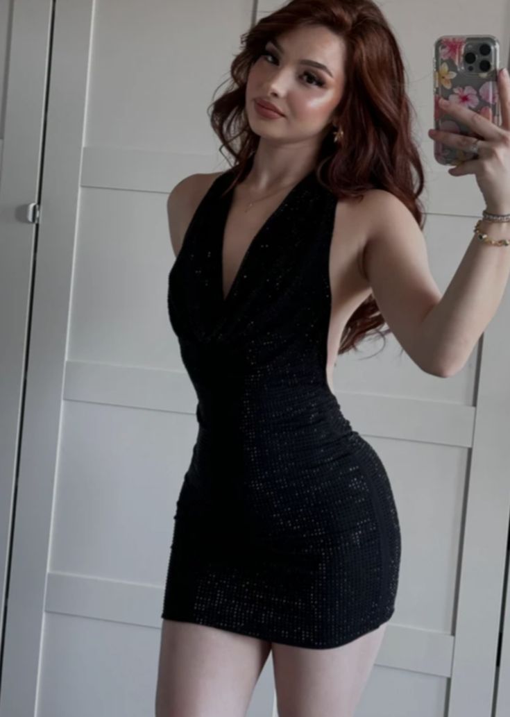 Dazzling Black Halter Deep V Open Back Sparkly Rhinestone Bodycon Short Homecoming Dress Birthday Dress AS3369