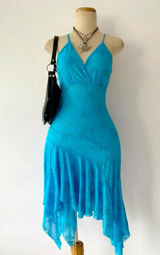 Chic Turquoise Spaghetti Straps V-Neck Glitter Floral Bodycon Short Homecoming Dress Birthday Dress AS3375