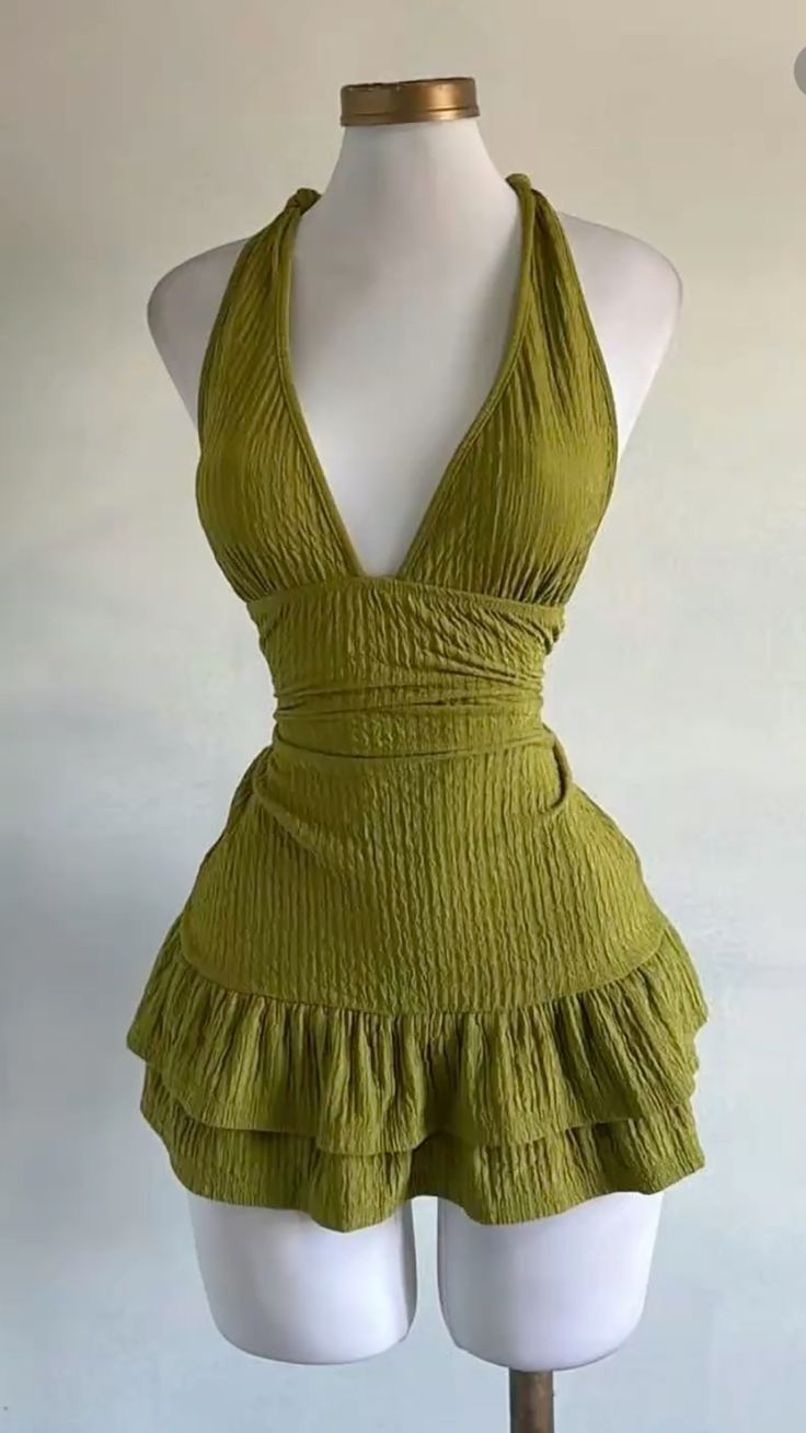 Chic Olive Green Halter Deep V Bodycon Short Homecoming Dress Birthday Dress AS3377