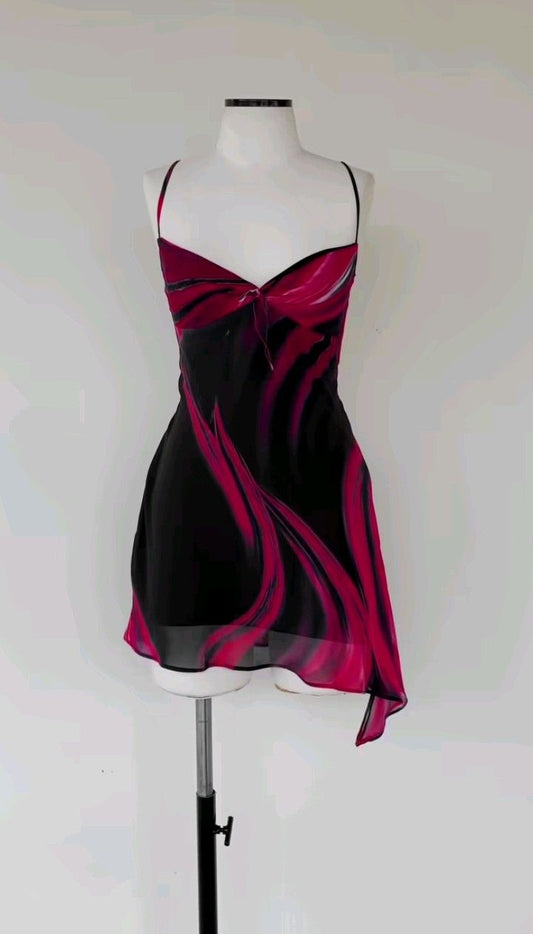 Edgy Black Fuchsia Spaghetti Straps A Line Short Homecoming Dress Birthday Dress AS3379