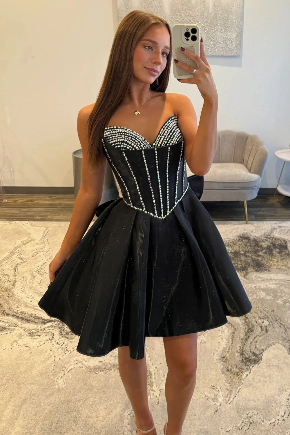 Stunning A-Line Sweetheart Corset Homecoming Dress With Crystal Detail And Flared Skirt AS339