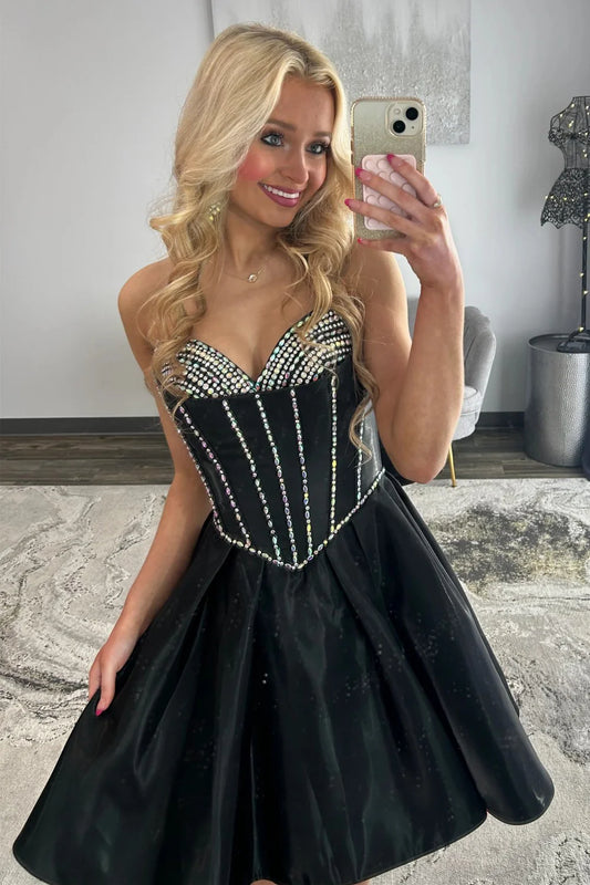 Stunning A-Line Sweetheart Corset Homecoming Dress With Crystal Detail And Flared Skirt AS339