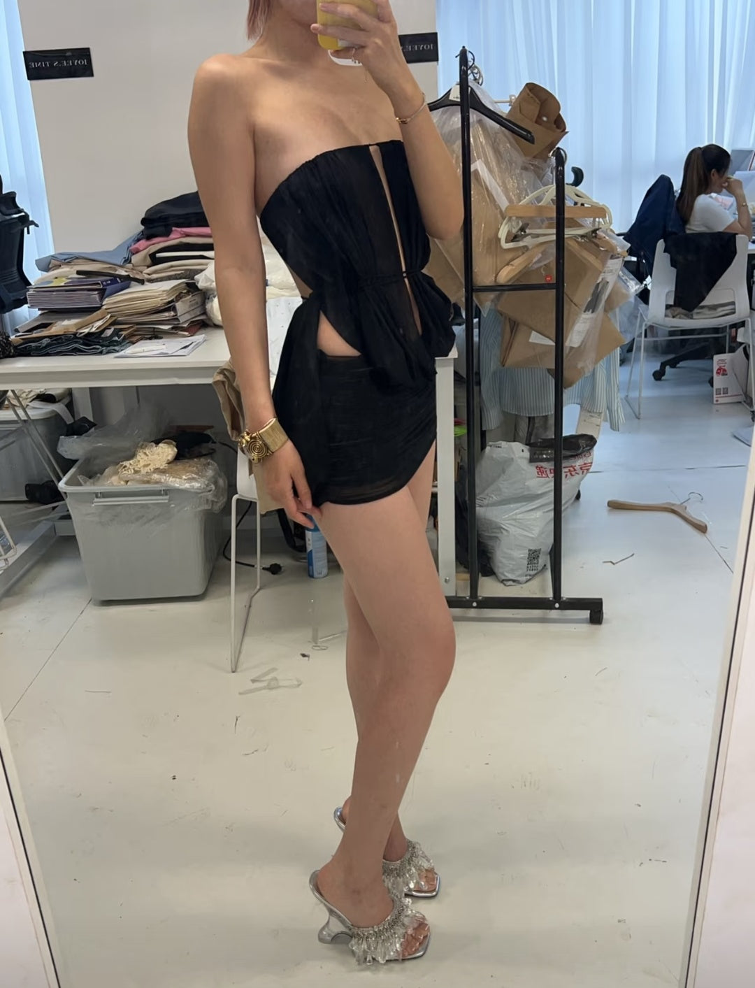 Chic Pink Halter Sheer Mesh Ruched Bodycon Short Homecoming Dress Birthday Dress AS3391
