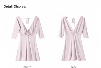 Soft Light Pink V-Neck Half Sleeve A Line Short Homecoming Dress Birthday Dress AS3394