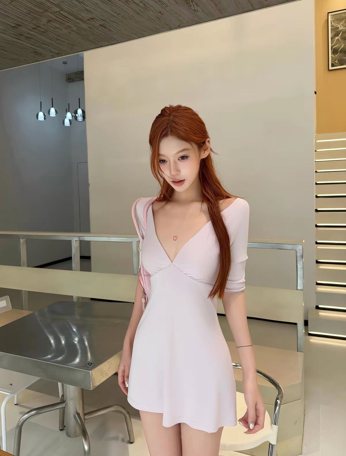 Soft Light Pink V-Neck Half Sleeve A Line Short Homecoming Dress Birthday Dress AS3394
