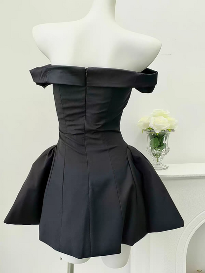 Chic Red Off Shoulder Satin A Line Short Homecoming Dress Birthday Dress AS3397
