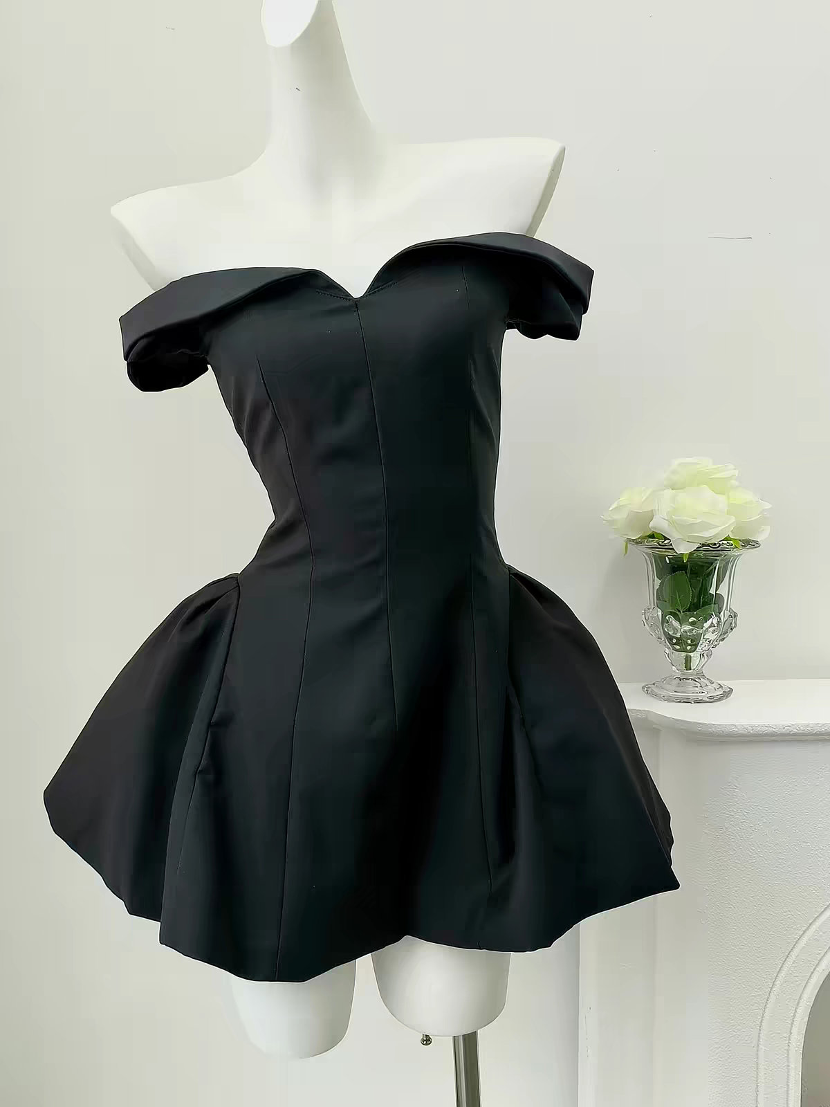 Chic Red Off Shoulder Satin A Line Short Homecoming Dress Birthday Dress AS3397