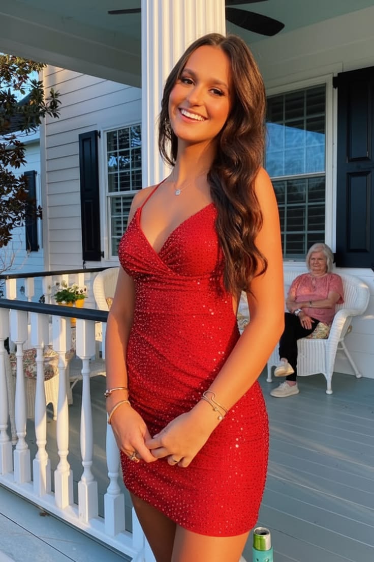 Sparkly Lavender Spaghetti Straps V-Neck Rhinestone Bodycon Short Homecoming Dress Birthday Dress AS3399