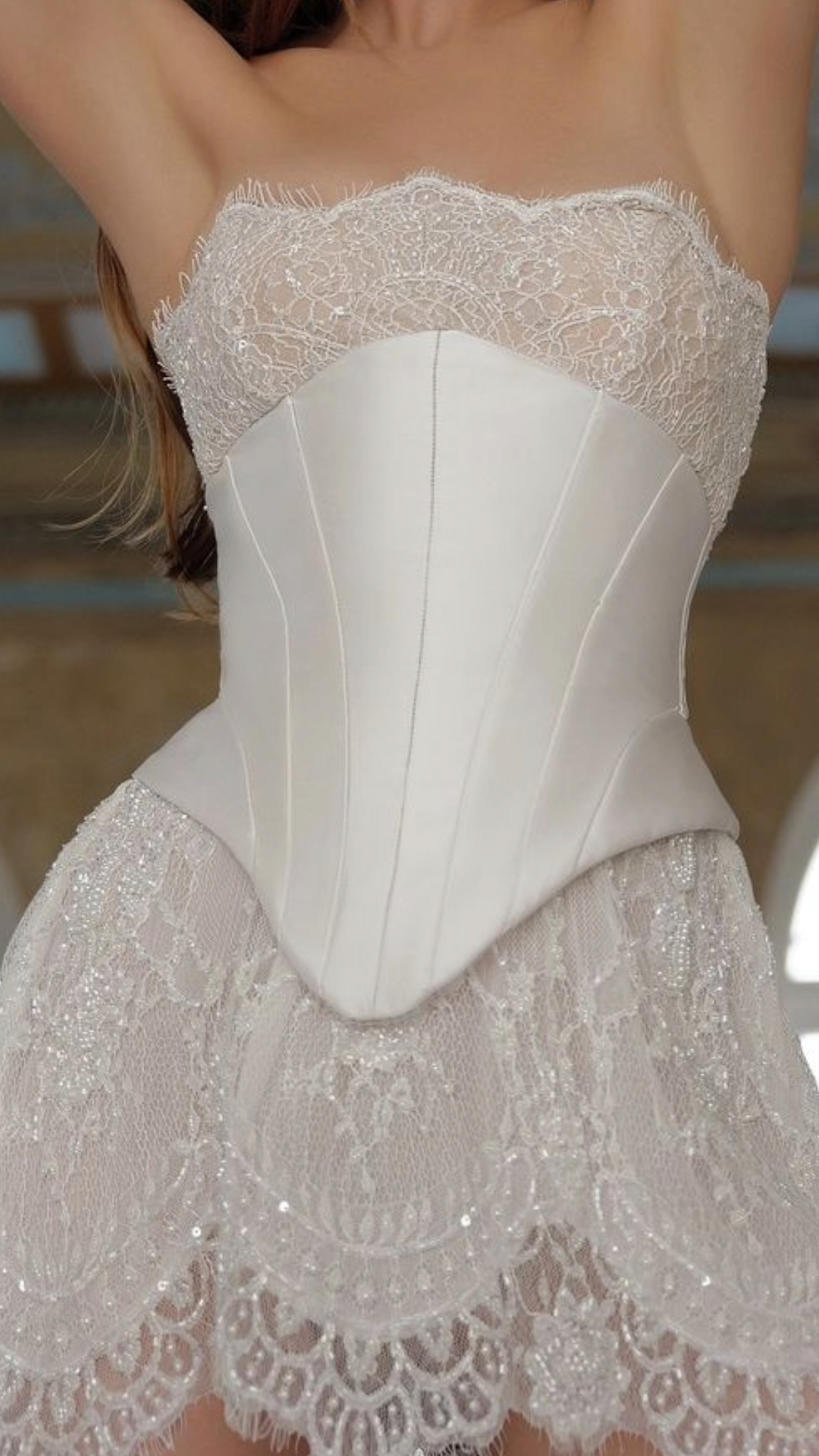 Romantic Ivory Strapless Lace Satin Corset Sequin A Line Short Homecoming Dress Birthday Dress AS3410