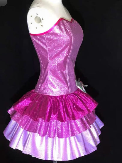 Sparkly Magenta Strapless Bow Glitter Tiered A Line Short Homecoming Dress Birthday Dress AS3415