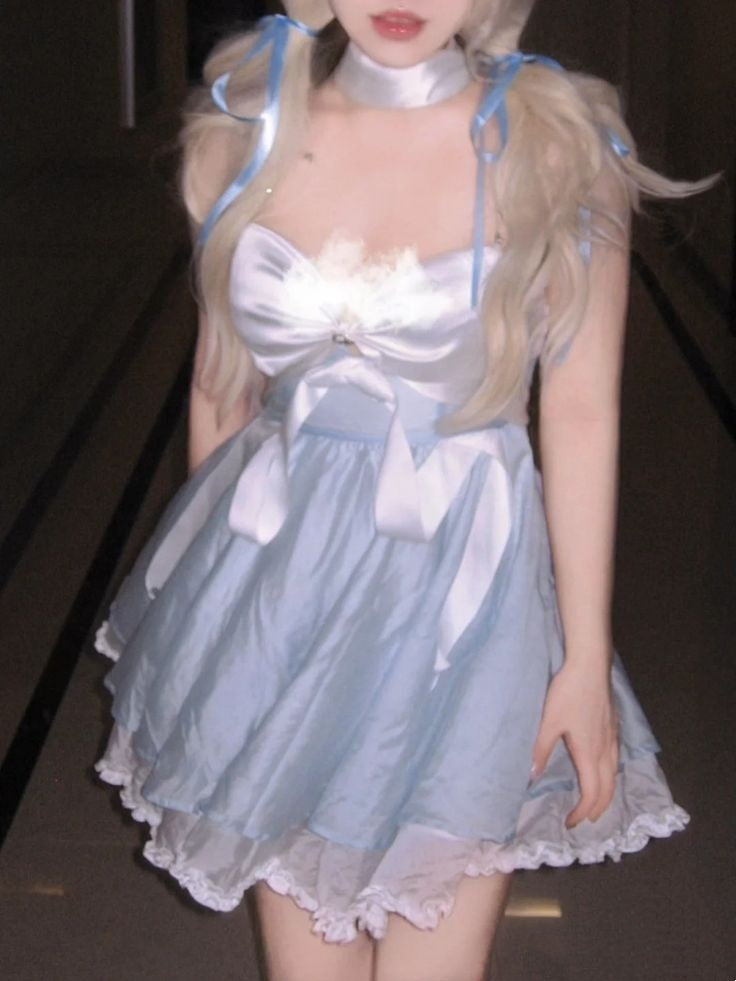 Sweet Blue Strapless Sweetheart Bow A Line Short Homecoming Dress Birthday Dress AS3421