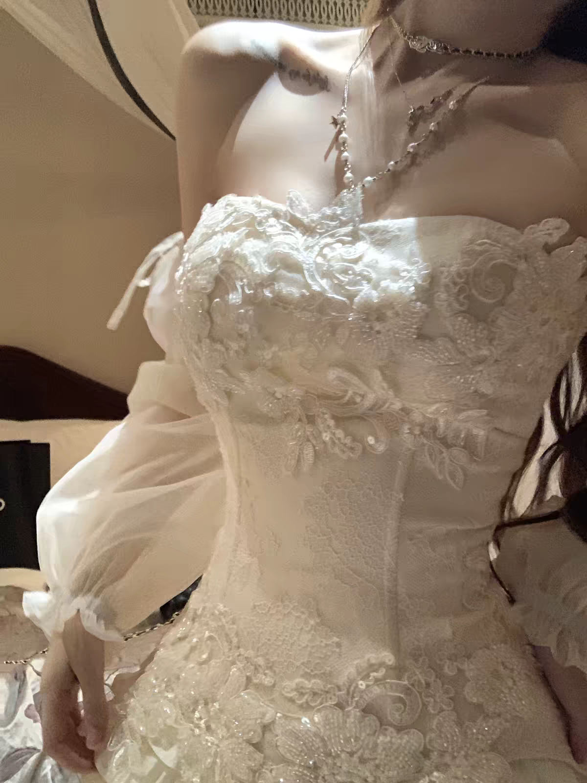 Glam Cream Strapless Sweetheart Lace Appliques Sequin Corset Detachable Sleeve A Line Short Homecoming Dress Birthday Dress AS3422