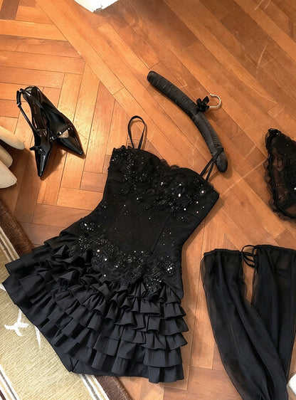 Glam Cream Strapless Sweetheart Lace Appliques Sequin Corset Detachable Sleeve A Line Short Homecoming Dress Birthday Dress AS3422