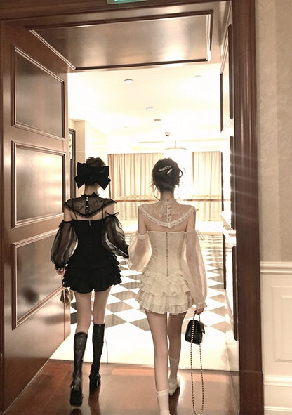 Glam Cream Strapless Sweetheart Lace Appliques Sequin Corset Detachable Sleeve A Line Short Homecoming Dress Birthday Dress AS3422