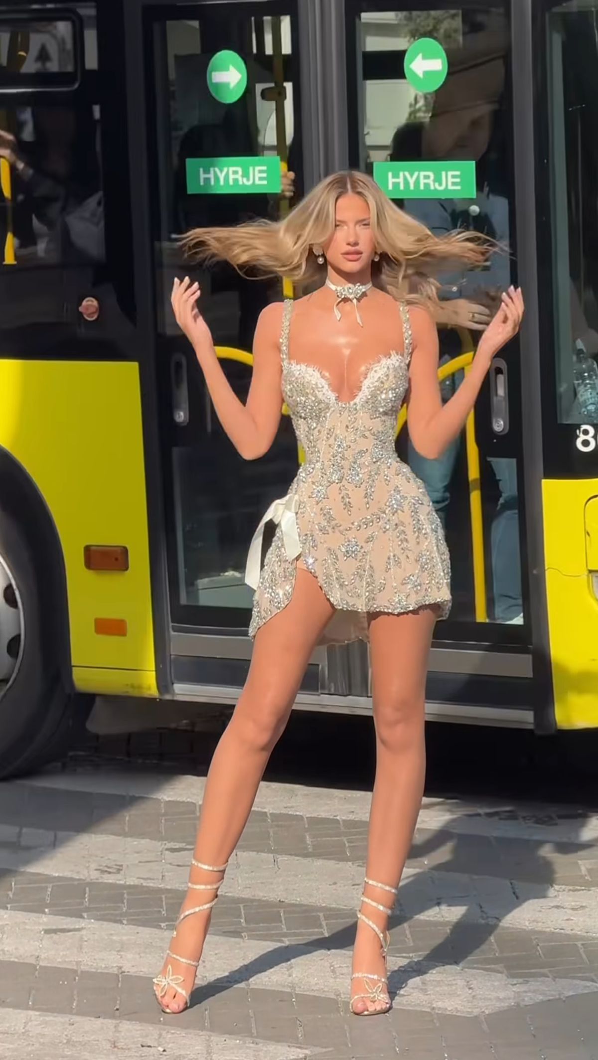 Dazzling Nude Spaghetti Straps Rhinestone Beaded Bow Slit Bodycon Short Homecoming Dress Birthday Dress AS3435