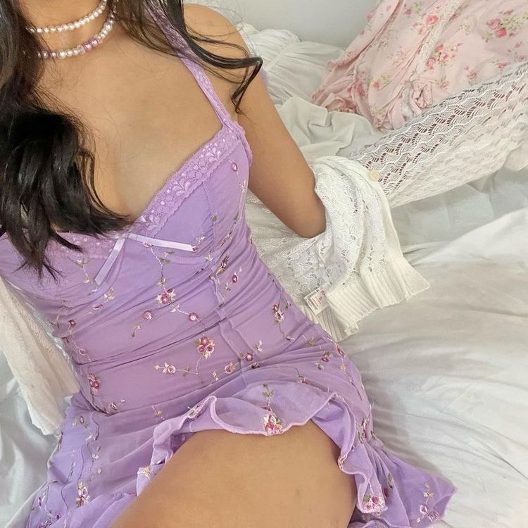 Sweet Lavender Spaghetti Straps Bow Floral Embroidery Bodycon Short Homecoming Dress Birthday Dress AS3440