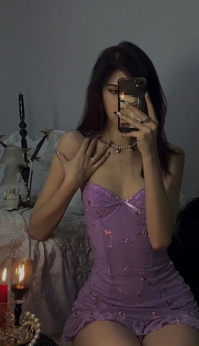 Sweet Lavender Spaghetti Straps Bow Floral Embroidery Bodycon Short Homecoming Dress Birthday Dress AS3440