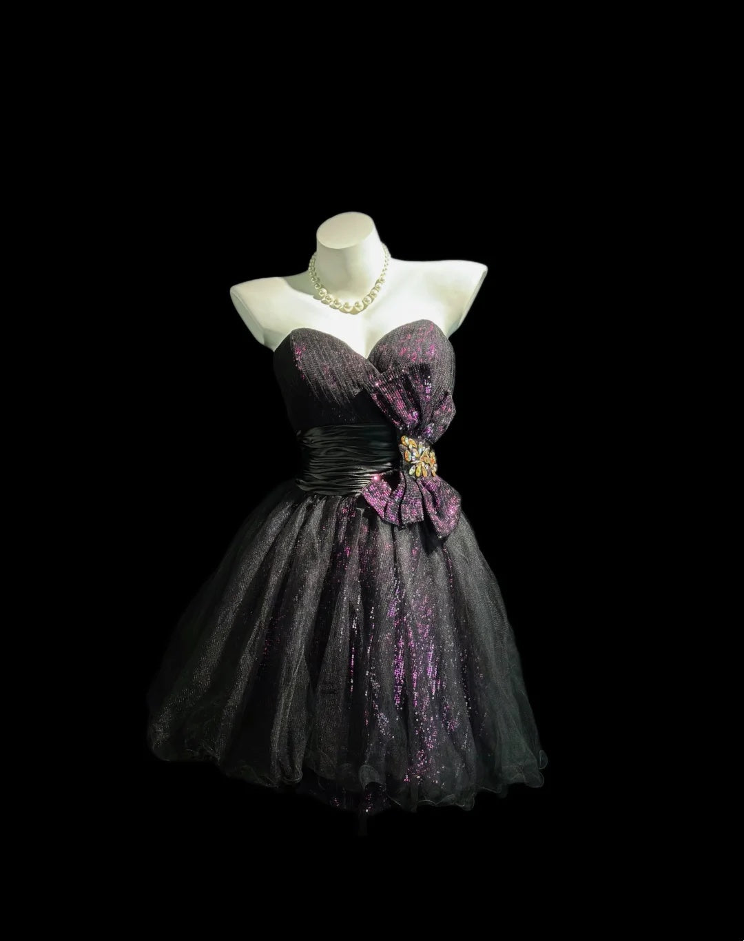 Glam Black Purple Glitter Strapless Sweetheart Bow Rhinestone A-Line Short Homecoming Dress Birthday Dress AS3446