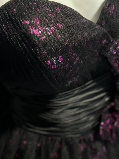 Glam Black Purple Glitter Strapless Sweetheart Bow Rhinestone A-Line Short Homecoming Dress Birthday Dress AS3446