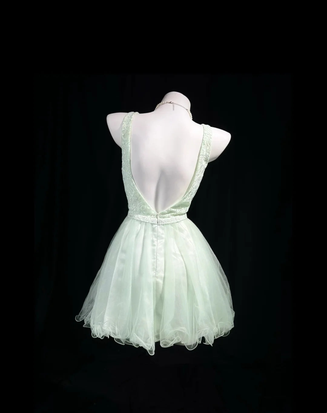 Fresh Pale Green Sleeveless Round Neck Lace A-Line Short Homecoming Dress Birthday Dress AS3448